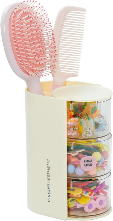 3-Layer Clear Hair Accessories Organizer With Hair Brushes Holder, Rotatable Small Jewelry Box For Hair Clip Earring Necklaces, Desktop Organizer Case_voghion.com