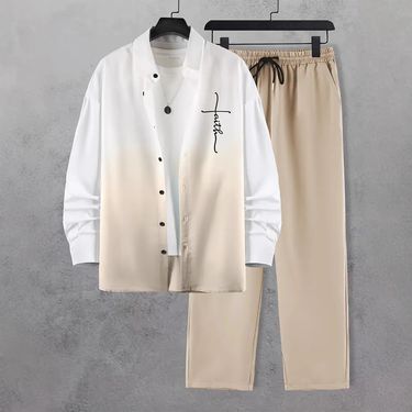 Men's Clothing Fashion Trend Color Gradient Long Sleeved Shirt And Trousers Suit MB12+ML4_voghion.com