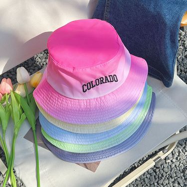 Gradual Change Color Letter Embroidery Bucket Women's Fashion Basin Hat Foldable Summer New_voghion.com