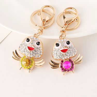New Cartoon Diamond-Studded Wing Chicken Keychain Metal Craft Small Gift For Girls Car Pendant_voghion.com