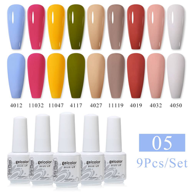 Arte Clavo 9PCS 8ML Color Gel Nail Polish Set Glitter Semi Permanent UV Nail Kit Base Matte Top Coat Nail Art Manicure_voghion.com