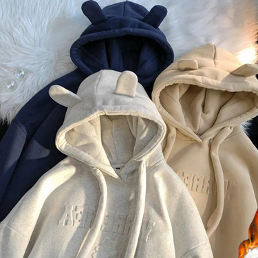 Women's Clothing Fashion brand high street couple sweater female design niche plus velvet thick new lazy style hooded jacket_voghion.com