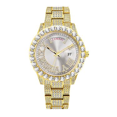 MISSFOX quartz watch foreign trade fashion full diamond hip hop diamond-embedded water ghost weekly calendar men's watch V332_voghion.com