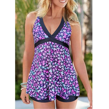 European and American conservative skirt style split body flat angle pants chubby sister casual swimsuit_voghion.com