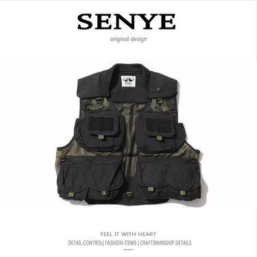 Men's Clothing Retro Trendy Mesh Breathable Casual Outdoor Vest Photography Workwear Loose Pocket Fishing Waistcoat_voghion.com