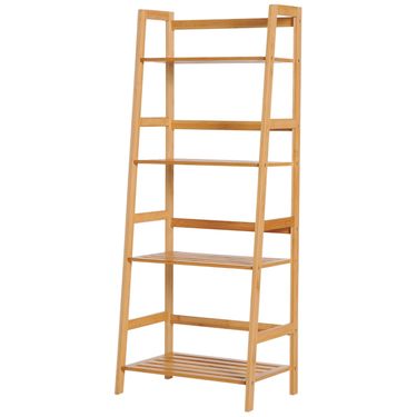 Bücherregal Mit 4 Ebenen Im Leiterdesign, Aus Bambusholz, Naturfarbe_voghion.com