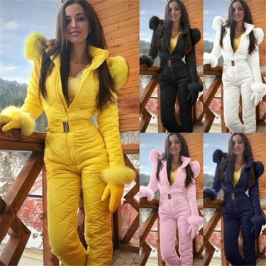 Women's ski suit jacket hooded outdoor sports jumpsuit zipper women's ski suit_voghion.com
