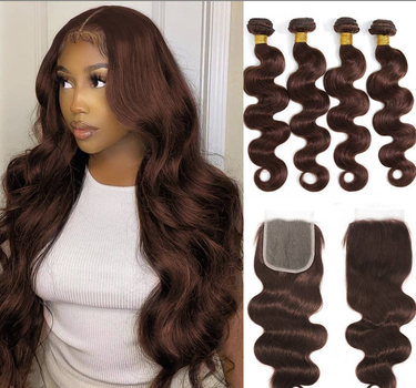 Colored Bundles With Closure Body Wave Human Hair Weave Bundles With HD Lace Closure Ombre Brown Extensions For Women_voghion.com