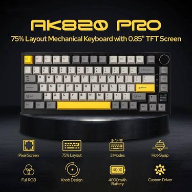 Azz AK820/AK820Pro Gaming Mechanical Bluetooth 5.1/Wireless/C-Wired Customized Keyboard With Knob Hot Swapping Gasket_voghion.com