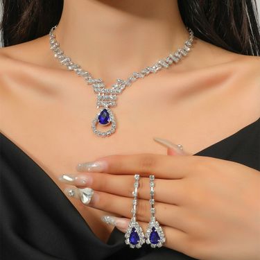 Bride jewelry full of necklace set for women's fashion trend with diamond embellishments and droplet shaped earrings_voghion.com