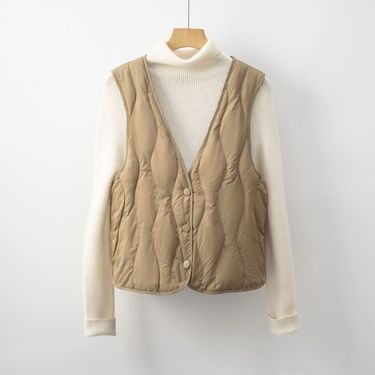 Pinghu Chixin New National Standard 90 Down V-Neck Women's Autumn Winter Lightweight Sleeveless Vest Waistcoat_voghion.com