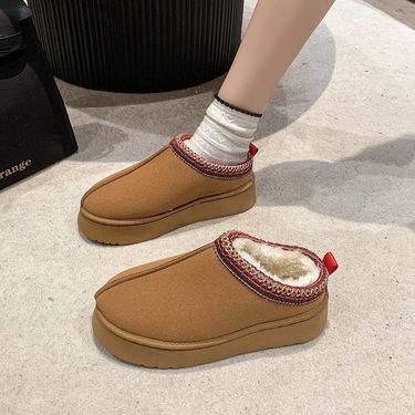 New lazy shoes thick sole muffin fluffy slippers outside the home to wear warm thick sole 43 large size cotton sandals_voghion.com