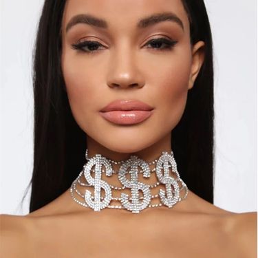 Fashion Hip hop Dollar Necklace Sparkly Rhinestones Multi Layer Choker Bridal Wedding Jewelry for Women and Girls_viptrois.com
