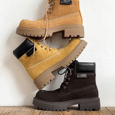 3905 Autumn New Men's And Women's Yellow Couple Thick Sole Height Increasing British Style Casual Big Toe Martin Boots_voghion.com