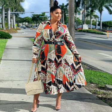 Women's Plus Size Dresses Printed Pleated Tiny Deep V-neck_voghion.com