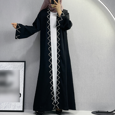 Fashion Elegant Pure Color Beaded Lace Cardigan Robe Ethnic Style_voghion.com