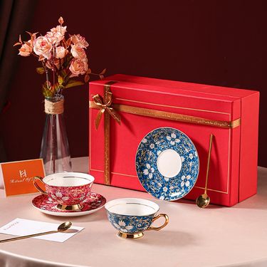 Chinese Phoenix Ceramic Coffee Cup Set – Elegant Tea & Espresso Cups For Couples, Weddings & Gifts (Pair With Spoon, Gift Box Option)_voghion.com