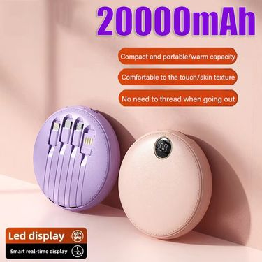 20000mAh Mini Powerbank Portable Round Self-wired Fast Charging High Capacity Digital Display Power Bank For IPhone_voghion.com