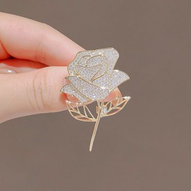 Exquisite And Versatile Temperament Full Of Diamond Gold Rose Brooch, High-end Women's High-end Suit Brooch, Fashionable Personalized Pin_voghion.com