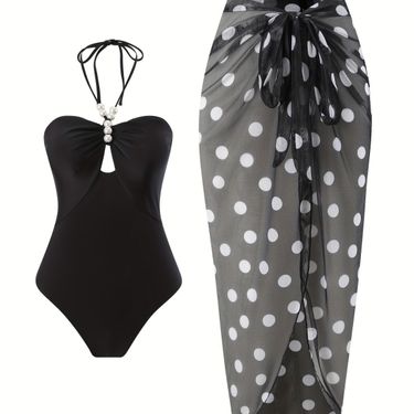 GraceChic GraceChic 2025 European And American One-Piece Sexy Tight Halter Pearl Chain High-End Swimsuit Women's Wrap Dress Set_voghion.com