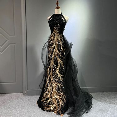 Women's Clothing New Evening Dress Black High-end Sense Slim-fit Elegant Celebrity Host Neck Fishtail Dress Wedding Toast Dress Summer_voghion.com