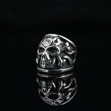 Domineering pirate skull men's ring titanium steel punk personality single wide index finger ring men's ring jewelry_voghion.com