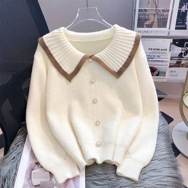 Sweetheart Neckline Knit Cardigan For Women - Soft & Stylish Fall/Winter Pullover With Contrast Color Design_voghion.com