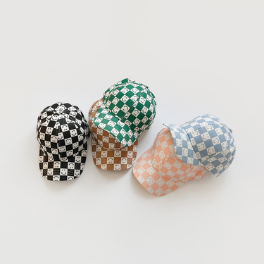 Spring Summer Baby Hats Cartoon Smile Pattern Plaid Baseball Caps For Kids Boys Girls Cotton Children Sun Hat_voghion.com