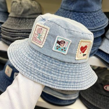 Color Sticker Washed Old Denim Bucket Women's Versatile Washbasin Hat Retro Sunscreen_voghion.com