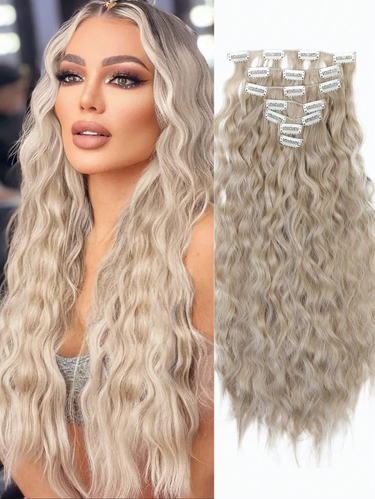 Clip In Extensions Brown Color 16 CLips 22 Inch Long Straight Extension For Girl Women Synthetic Hair Hairpieces_voghion.com