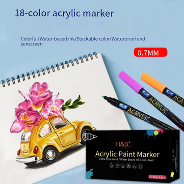 18-Color Valve Acrylic Markers Set - 0.7mm Fine Tip, Waterproof, Non-Toxic, Ideal For Kids, Sketching, Bullet Journaling & Art Projects_voghion.com