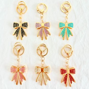 Diamond Bow Car Keychain Metal Cute Women's Bag Pendant Keychain Ring Pendant Accessories Business Gift_voghion.com