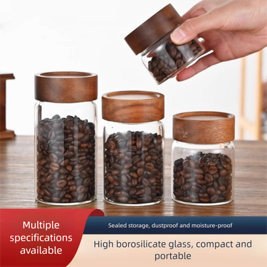Food Grade Glass Sealed Acacia Wood Coffee Bean Tea Dried Fruit Snack Jar Storage Bottle_voghion.com