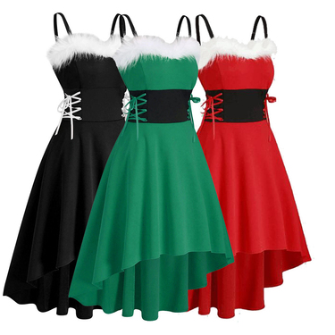 Christmas Women's clothing 4 colors 8 sizes into Christmas costume bunny girl sexy and cute performance costume waist strap irregular dress_voghion.com