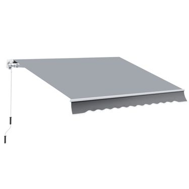 Markise, 3,95 X 2,45 M, Sonnenschutz, Einfahrbar, Mit Handkurbel, Metallrahmen, Polyester, Grau/Weiß_voghion.com