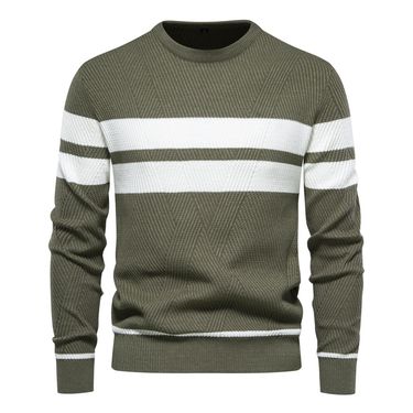 Man's clothing Men's casual striped men's sweater pullover matching color crew-neck men's sweater_mkmklike.com