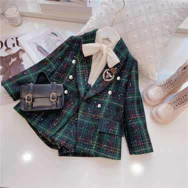 Ready To Ship, Cross Border INS Hot Selling College Style Suit, Spring And Autumn Two Piece Suit For Girls, Little Girls, Suit Shorts_voghion.com