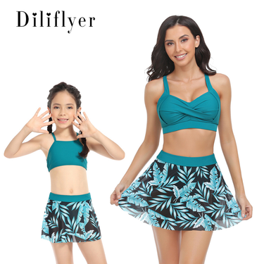 Mother&Kids Swimsuit family mesh gauze skirt swimsuit_voghion.com