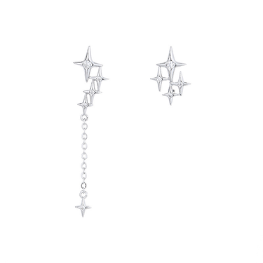 Sier VENUS Sterling Four-pointed Star Earrings for Women Girl Fashion Micro-inlaid Zircon Asymmetric Jewel_voghion.com