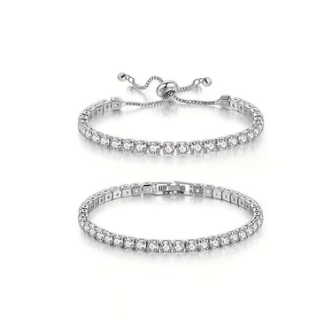 Cubic Zirconia Tennis Bracelet Bracelets For Women Men Golden Siery Color Hand CZ Chain Homme Jewelry 2pcs_voghion.com