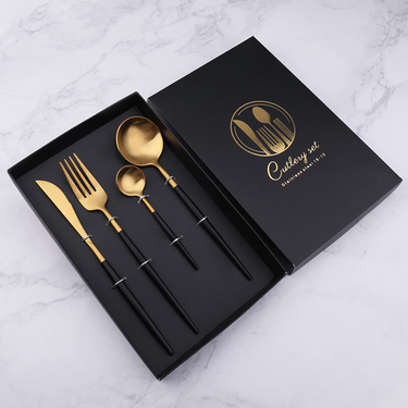 Stainless steel Portuguese tableware, golden knife, fork, spoon, four piece gift set, Western food tableware, holiday gifts_voghion.com