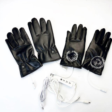 Heating Gloves Women's PU leather electric touch screen gloves USB electric 5-finger warm gloves_voghion.com