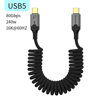 Full Function Data Cable For Apple Phone Laptop Fast Charging USB 4.0 Car Spring Braided Cable 40Gbps High Speed Transmission 8k_voghion.com
