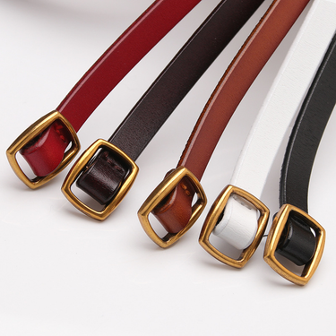 version of the new women's leather thin belt, fashionable and versatile belt, youth decorative black small belt _voghion.com