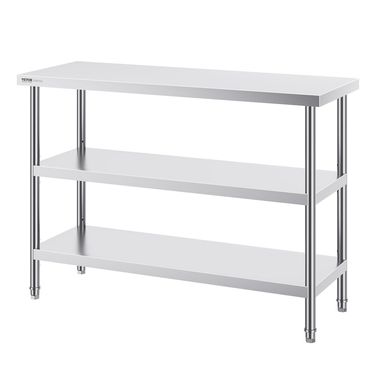 VEVOR Stainless Steel Food Prep Table, 18 X 48 X 34 Inch Commercial Kitchen Worktable, With 2 Adjustable Undershelf, Heavy Duty Prep Table Metal Work Table For BBQ, Kitchen, Home, And Garage_voghion.com