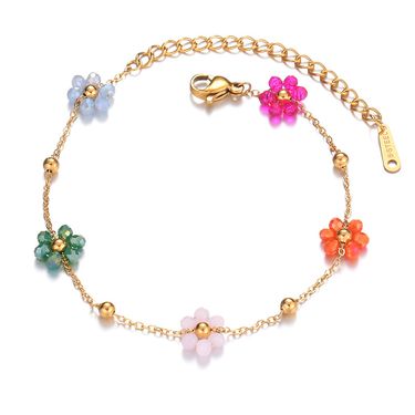 Women's Jewelry Set Fashion Colorful Flower Bracelet For Girls Niche High End Light Luxury Stainless Steel Girlfriend Versatile Hand Jewelry Necklace_voghion.com