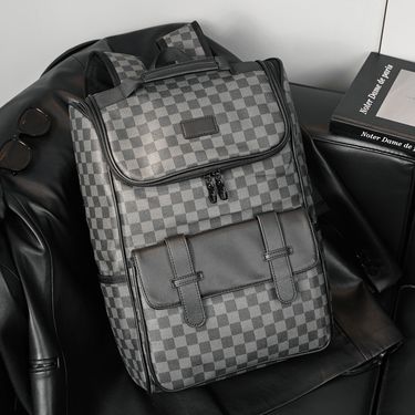Men's trendy brand minimalist plaid university book computer backpack new model_voghion.com
