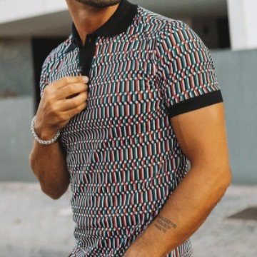 2022 autumn winter 3D printing new European size lapel loose and comfortable short sleeved polo shirt_voghion.com