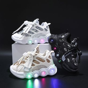 2023 Trendy LED Light Shoes For Children With Letters And Ribbons, Breathable Mesh, Luminous Shoes For Children Aged 1 6, Casual Sports Shoes_voghion.com