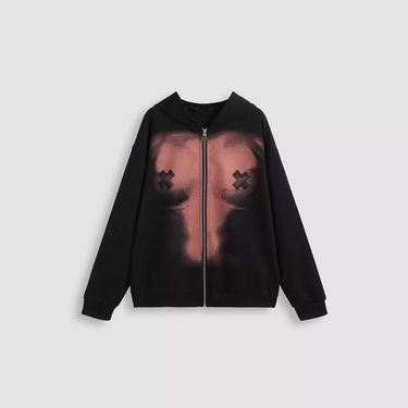 Men's Clothing spoof street hip hop cartoon print hoodie loose zipper sweater _voghion.com